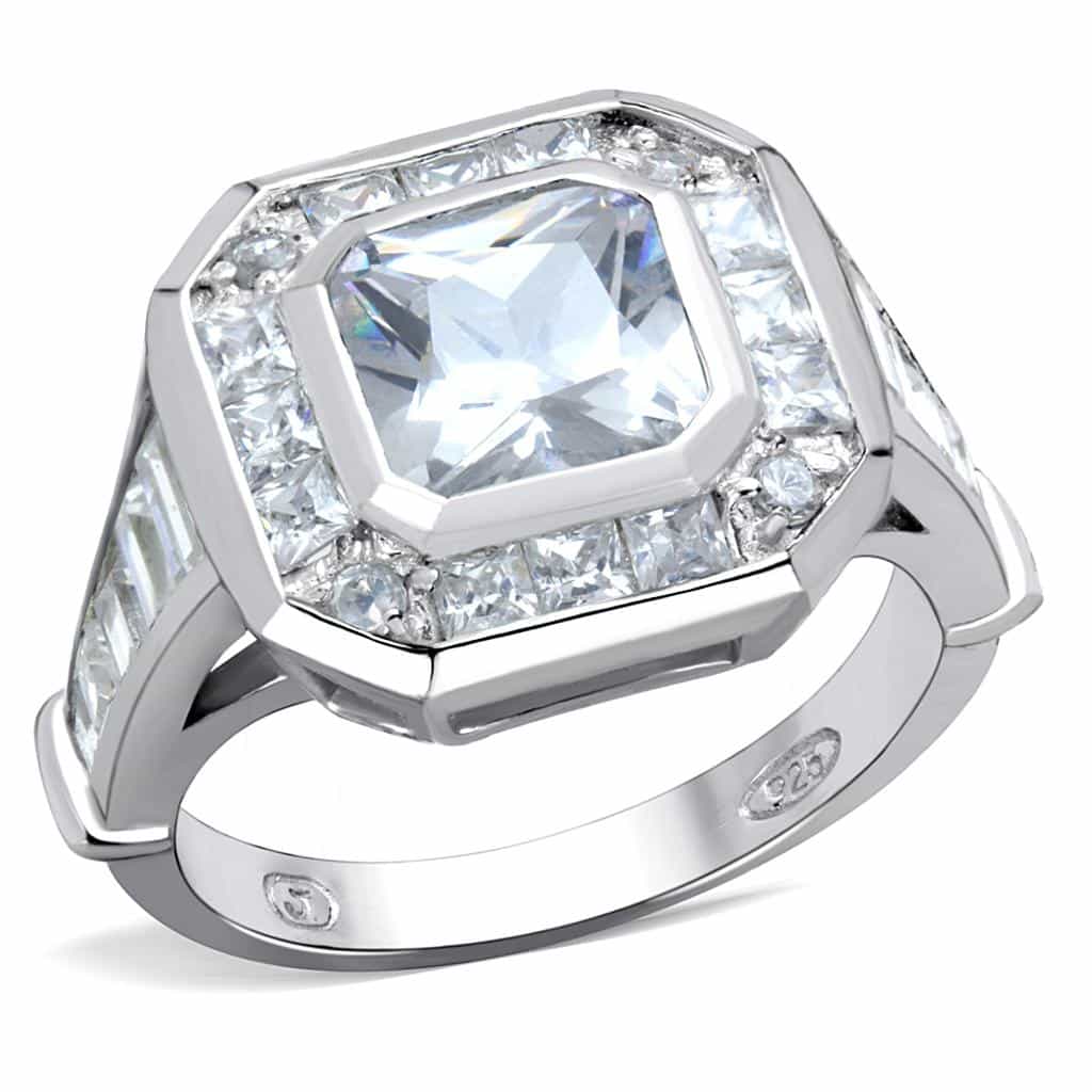 Sterling Silver CZ Princess Halo Channel Wide Band Ring view 1