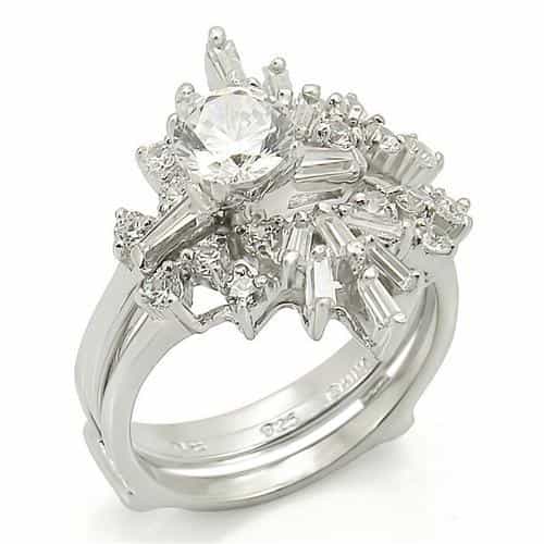 Sterling Silver CZ Marquise Baguette Starburst Cocktail Ring view 1