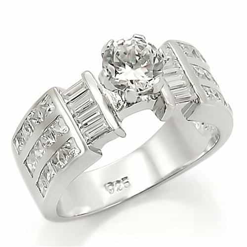 Sterling Silver CZ Round Baguette Solitaire Wide Band Ring view 1