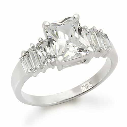 Sterling Silver CZ Emerald Cut Baguette Accent Three Stone Ring view 2