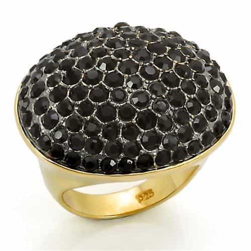 Sterling Silver Gold Black CZ Pave Full Dome Cocktail Ring view 2