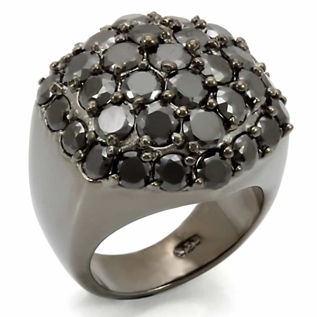 Sterling Silver Black Rhodium Black CZ Pave Full Dome Ring view 2