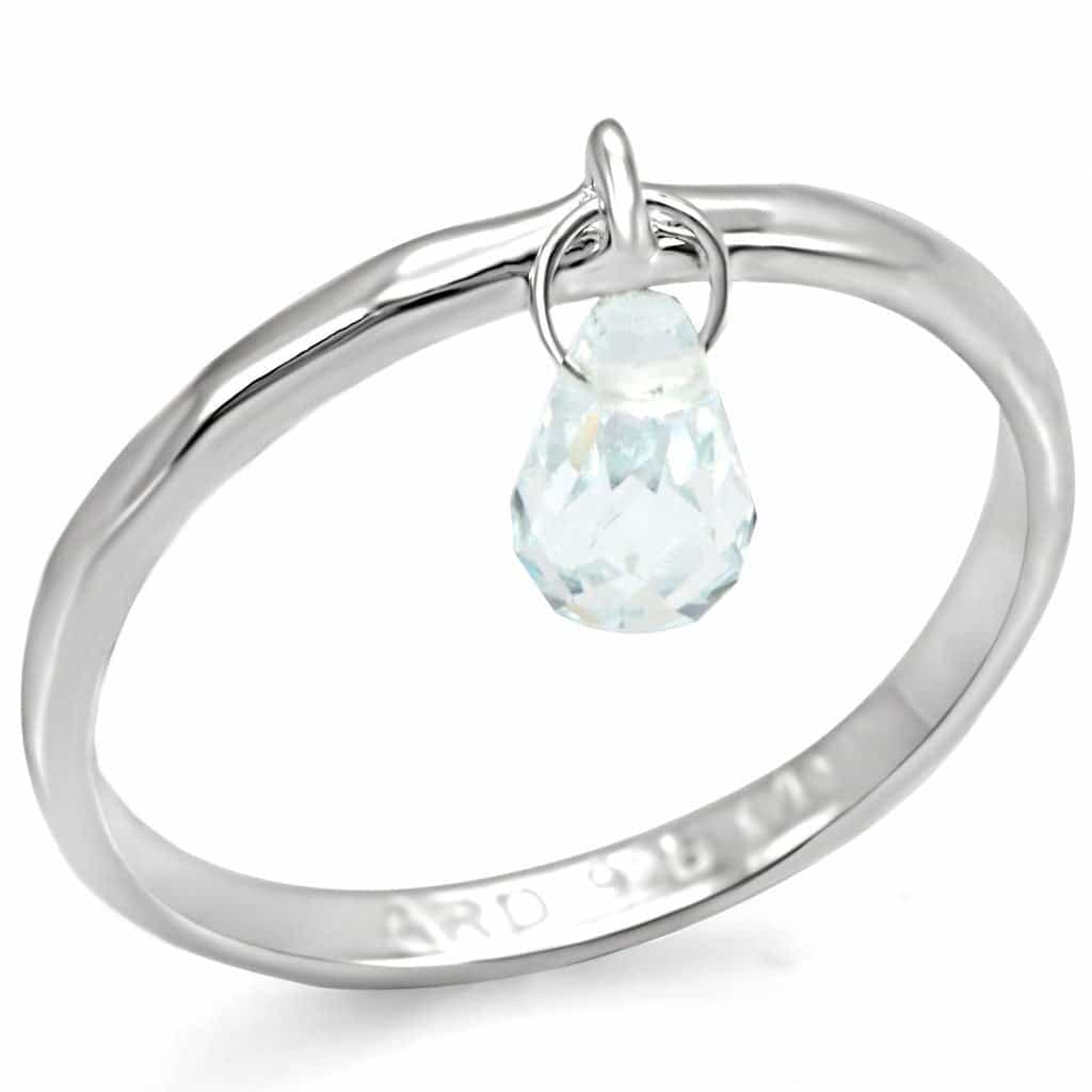 Sterling Silver Clear CZ Briolette Charm Dangle Ring view 1