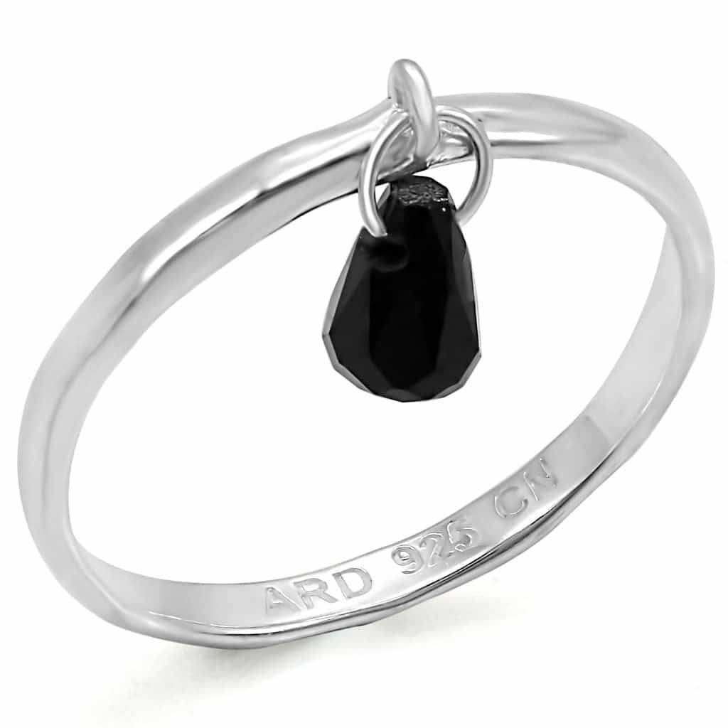 Sterling Silver Black Onyx Briolette Charm Dangle Ring view 1