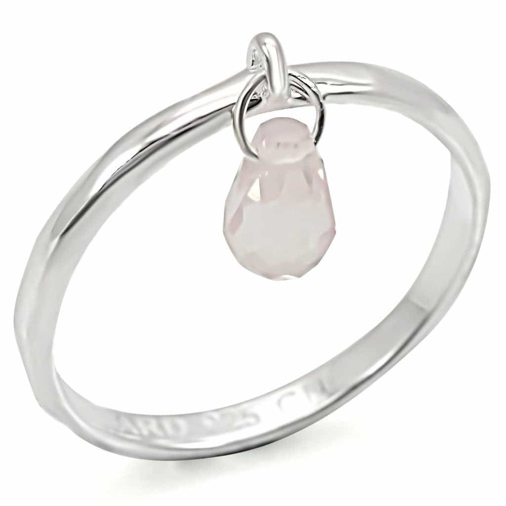 Sterling Silver Rose Quartz Briolette Charm Dangle Ring view 1