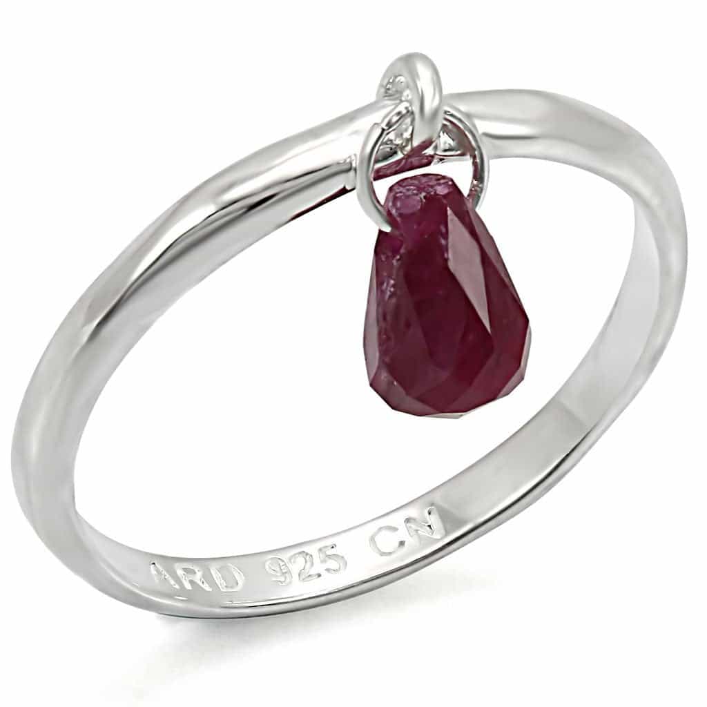 Sterling Silver Ruby Red Briolette Charm Dangle Ring view 1