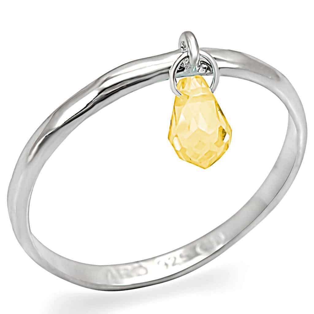 Sterling Silver Yellow Citrine Briolette Charm Dangle Ring view 1