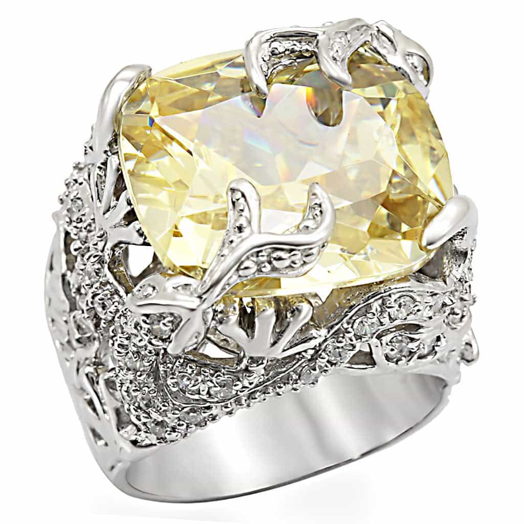 Sterling Silver Yellow Citrine CZ Cushion Filigree Cocktail Ring view 2