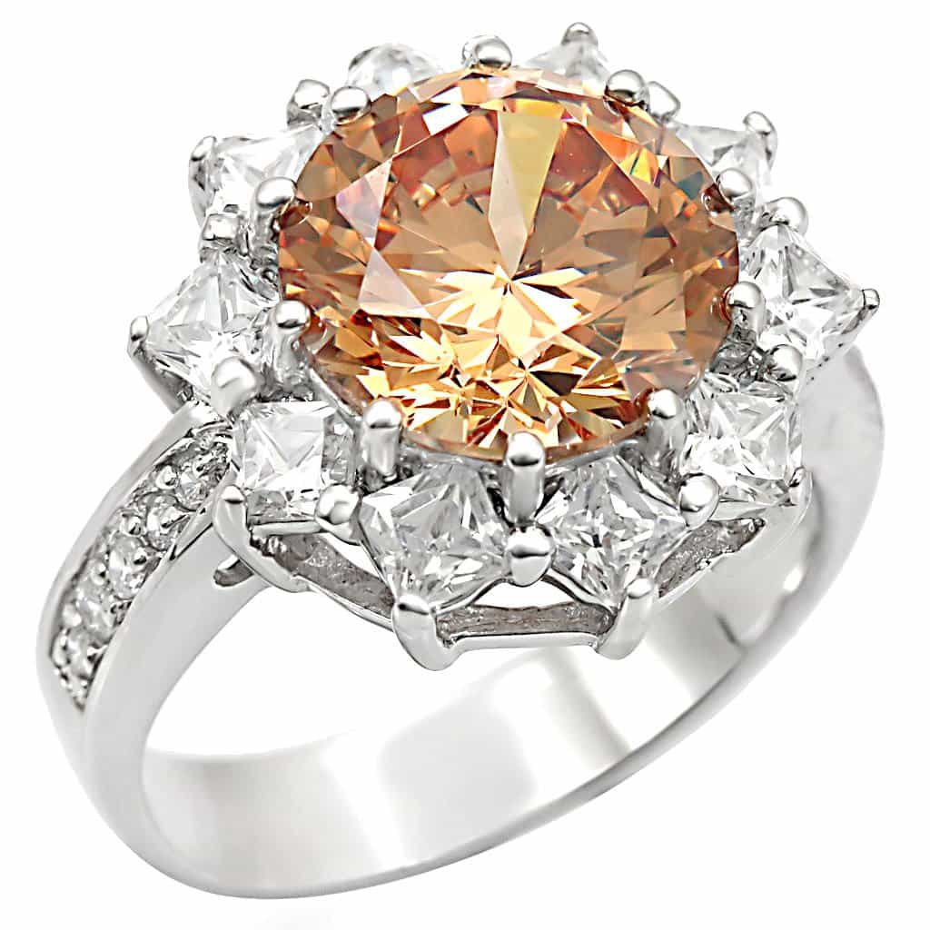 Sterling Silver Champagne CZ Round Star Halo Cocktail Ring view 2