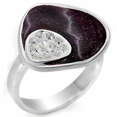 Sterling Silver Purple Goldstone CZ Pear Bypass Ring view 1