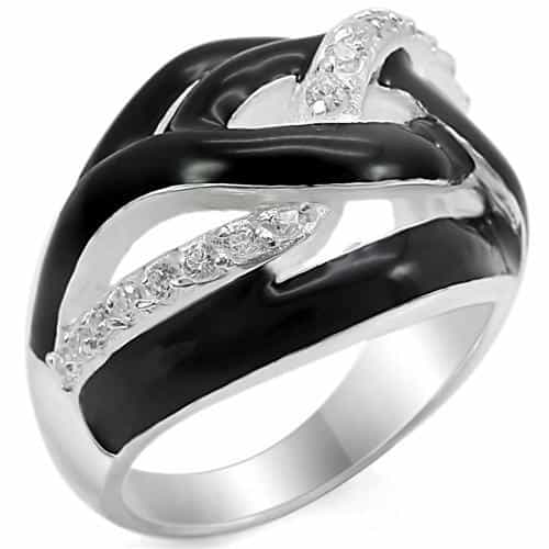 Sterling Silver Black Enamel CZ Braided Crossover Ring view 2