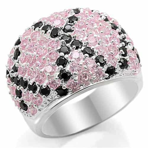 Sterling Silver Pink Black CZ Pave Dome Cocktail Ring view 2
