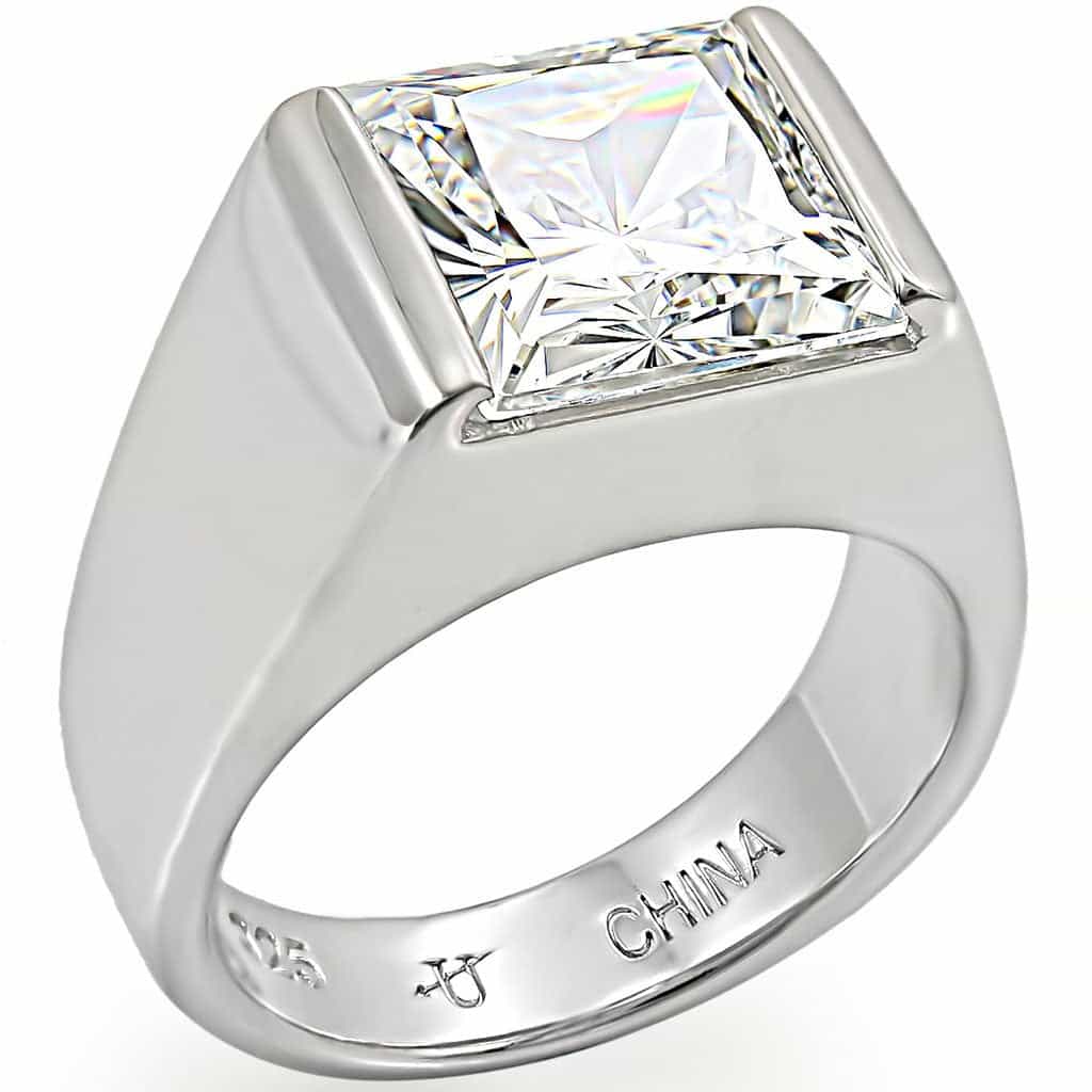 Sterling Silver CZ Princess Square Bezel Signet Ring view 2