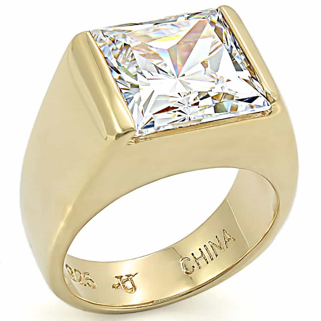 Sterling Silver Gold CZ Princess Square Bezel Signet Ring view 1