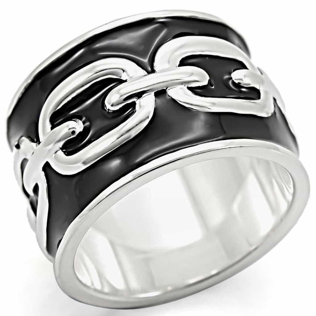 Sterling Silver Black Enamel Chain Link Wide Band Ring view 1