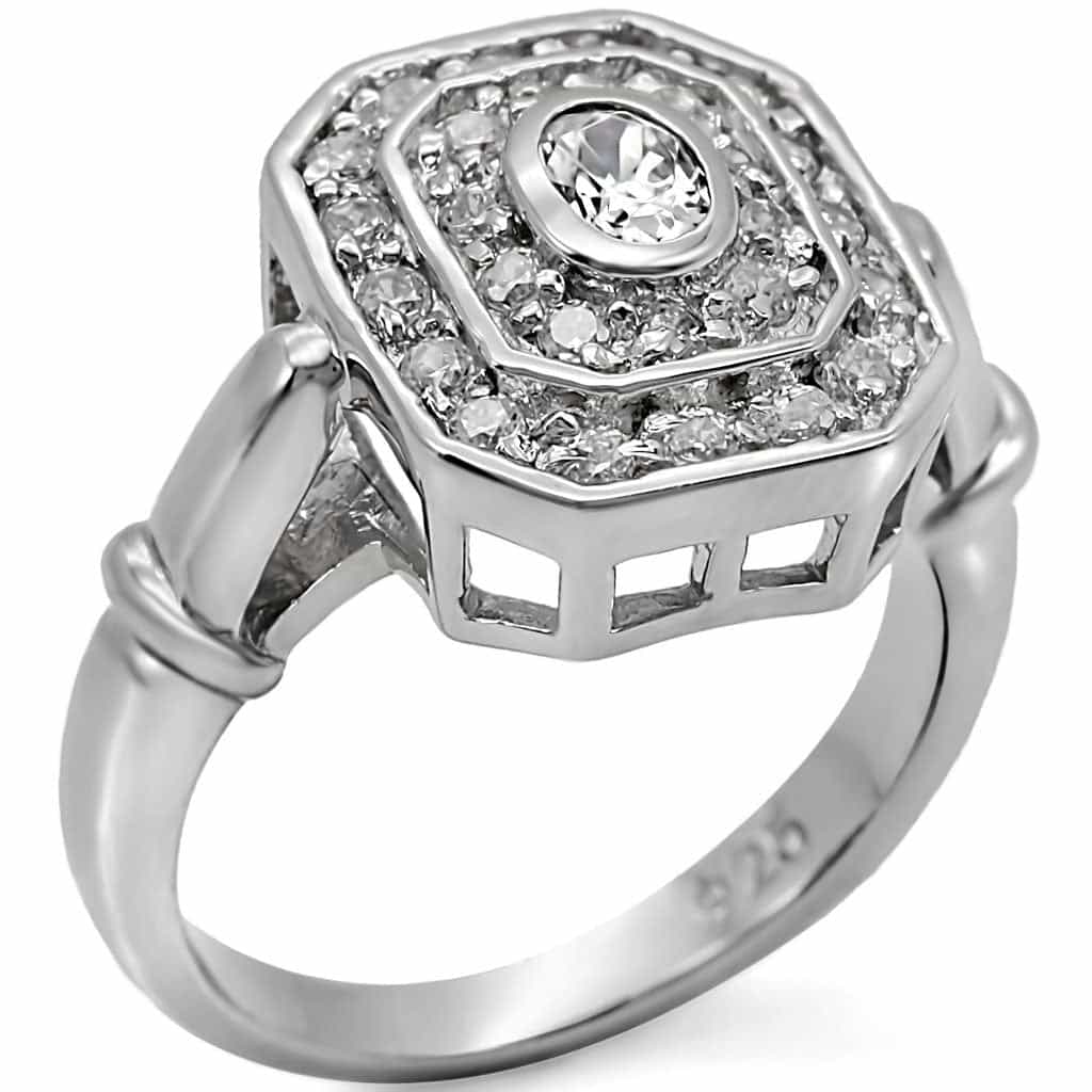 Sterling Silver CZ Round Octagon Halo Cocktail Ring view 2