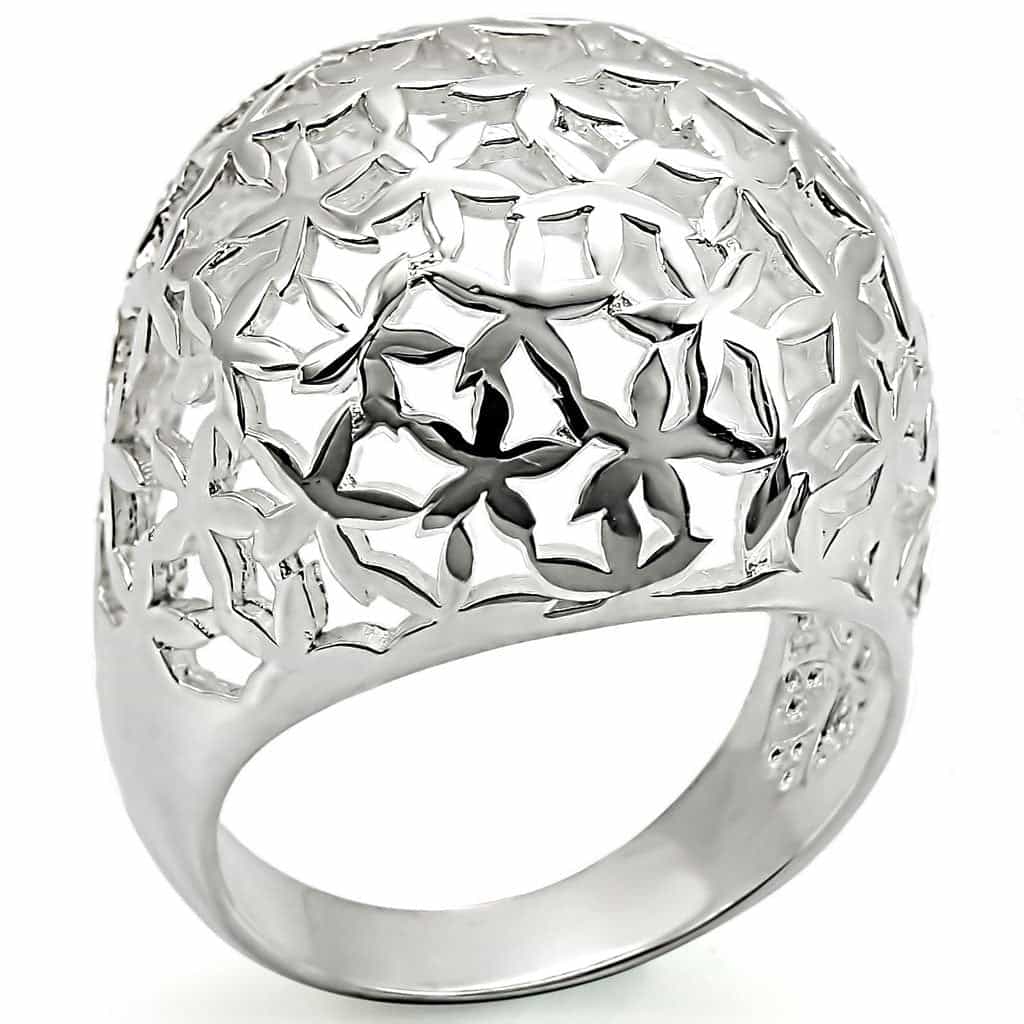 Sterling Silver Filigree Flower Cutout Dome Ring view 1