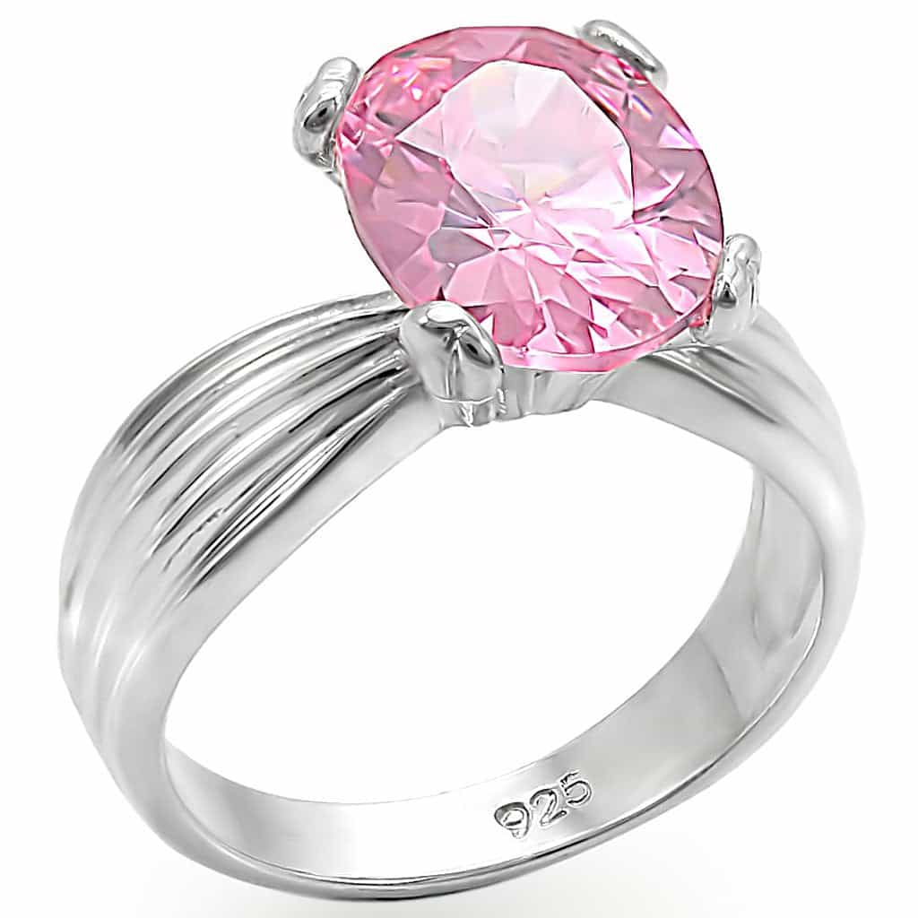 Sterling Silver Pink CZ Round Multi Strand Solitaire Ring view 1