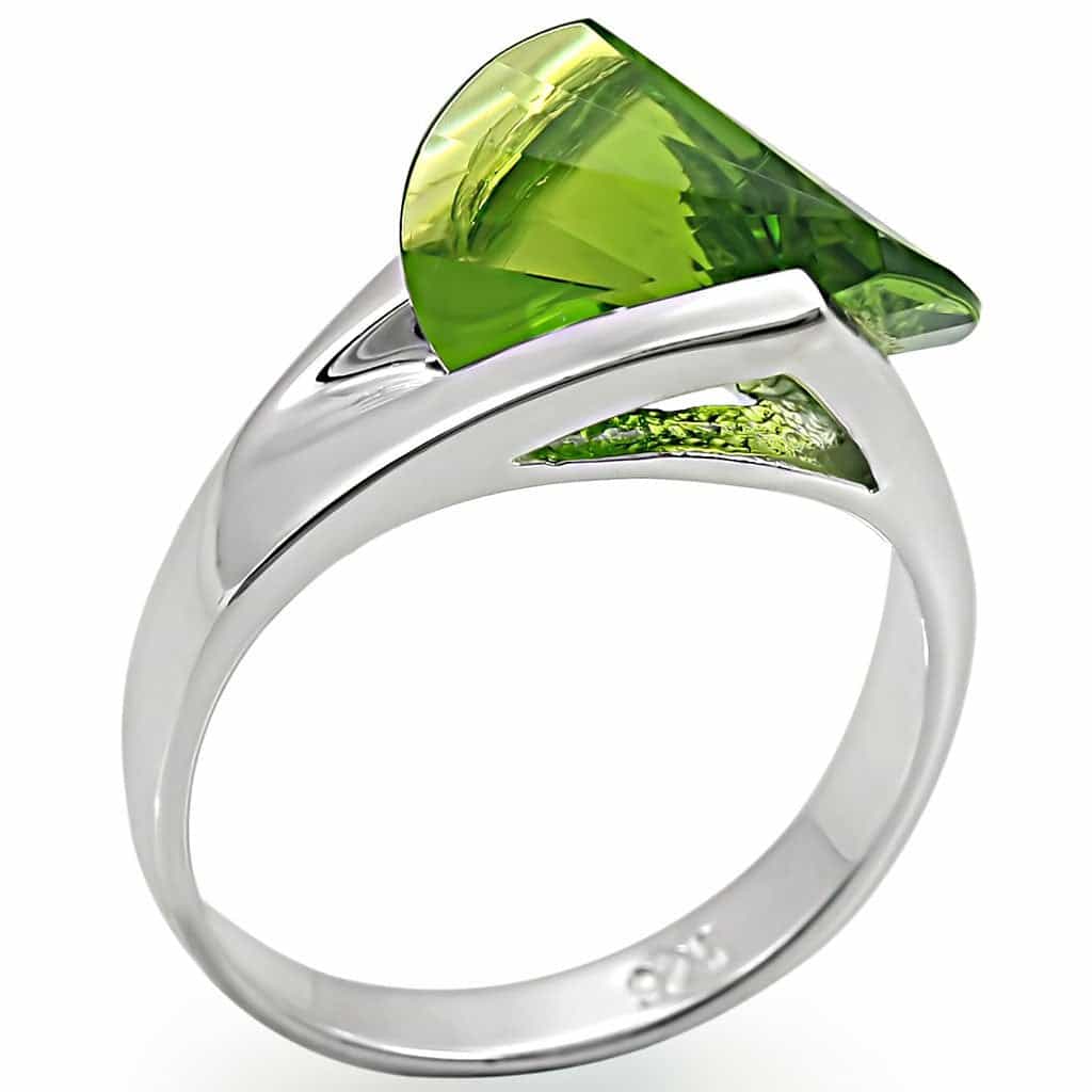 Sterling Silver Green Peridot CZ Triangle Bypass Ring view 1