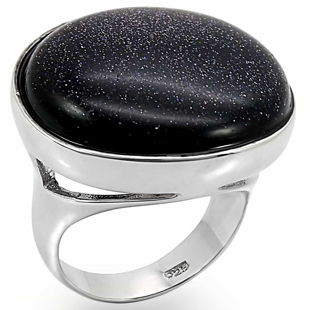 Sterling Silver Blue Goldstone Oval Cabochon Dome Ring view 1