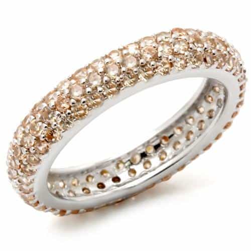 Sterling Silver Rose Gold Champagne CZ Pave Eternity Band Ring view 2