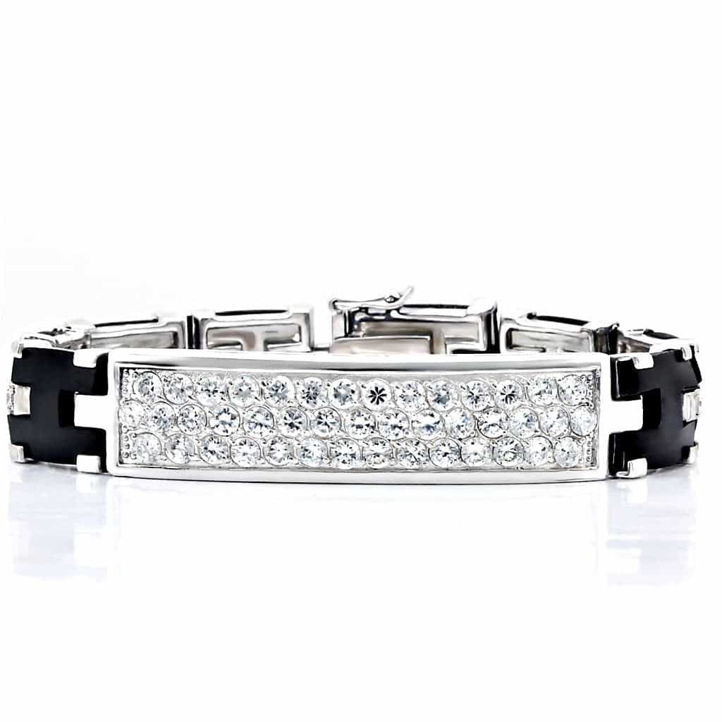 Sterling Silver Black Enamel CZ Channel Link Bracelet view 1