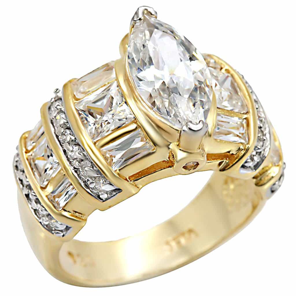 Sterling Silver Gold CZ Marquise Baguette Pave Cocktail Ring view 1