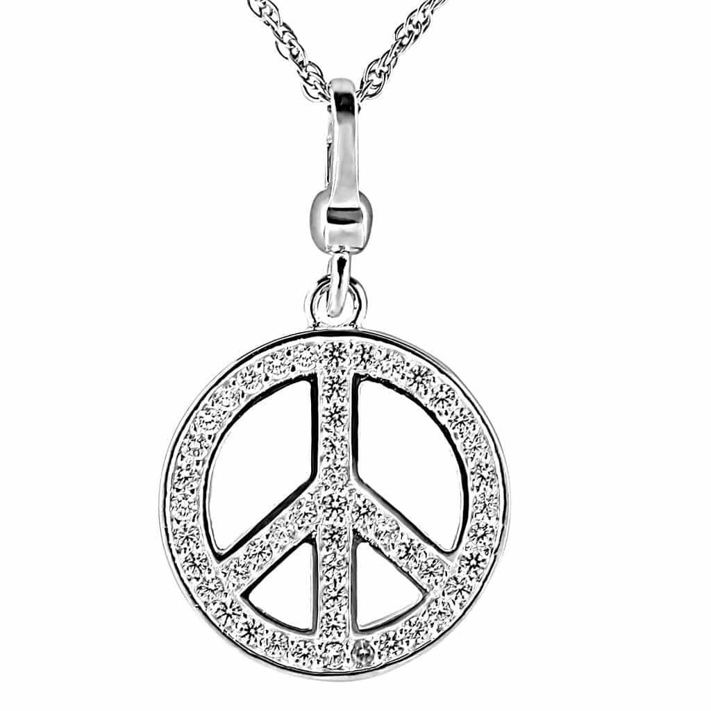 Sterling Silver CZ Peace Sign Pendant Necklace view 1