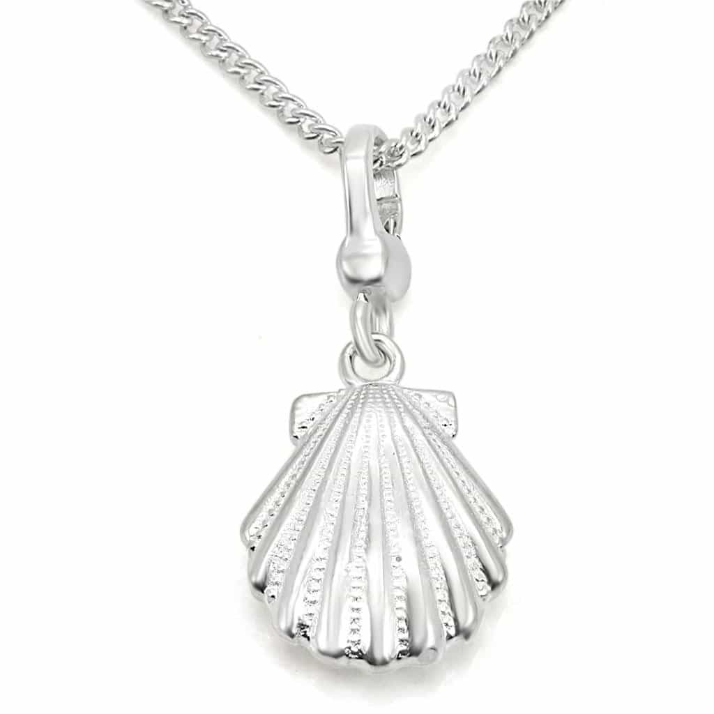 Sterling Silver Seashell Scallop Pendant Necklace view 1