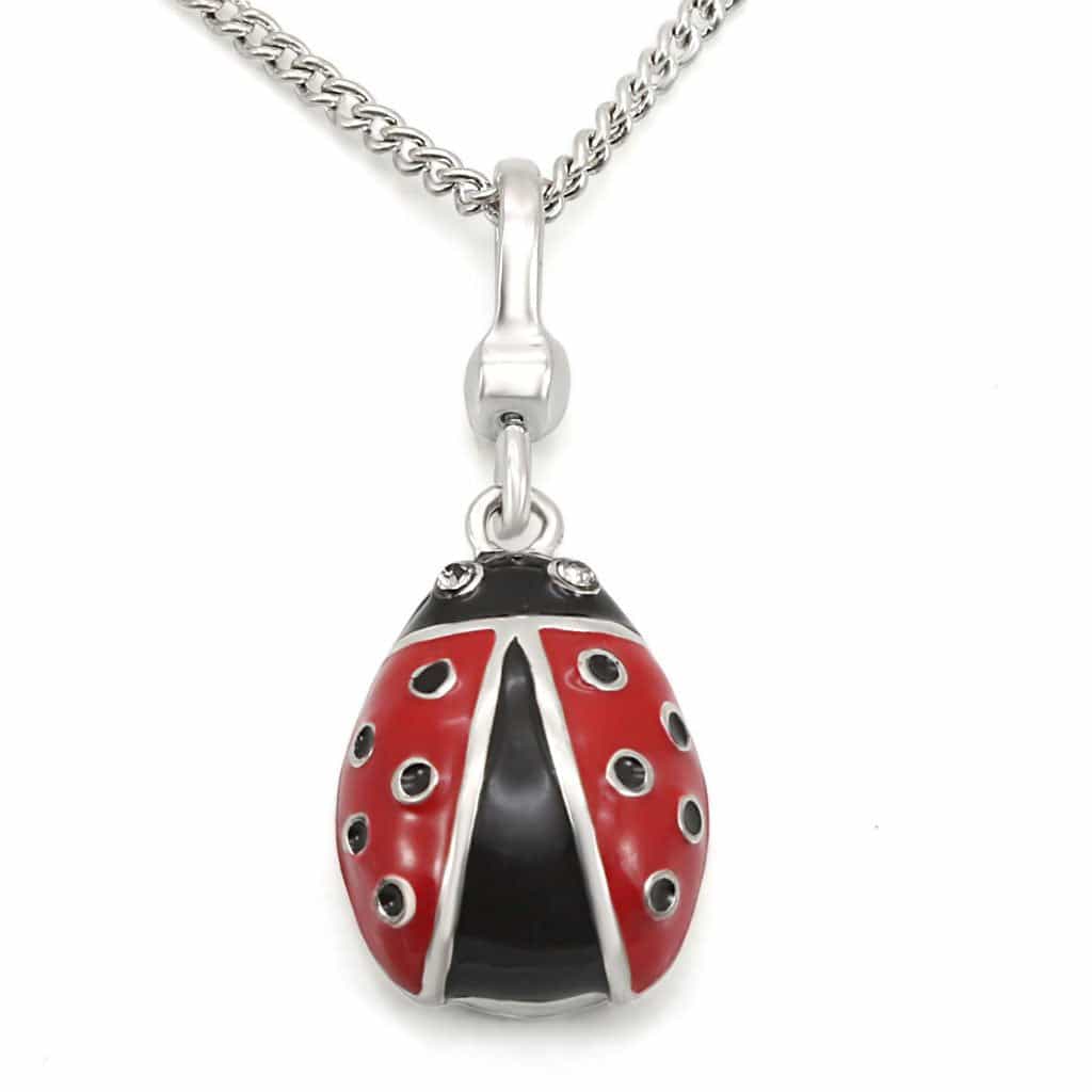 Sterling Silver Enamel Ladybug Charm Pendant Necklace view 1