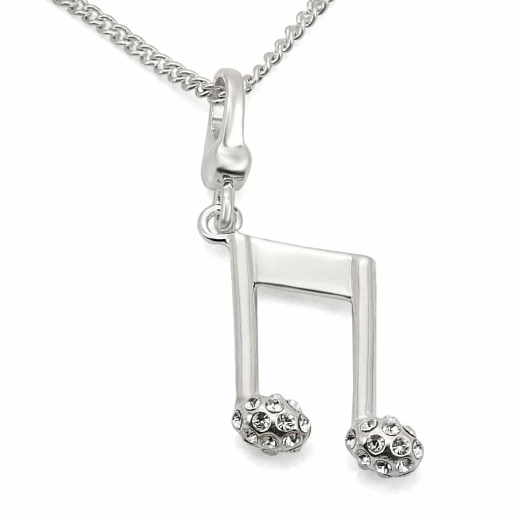 Sterling Silver CZ Music Note Charm Pendant Necklace view 1