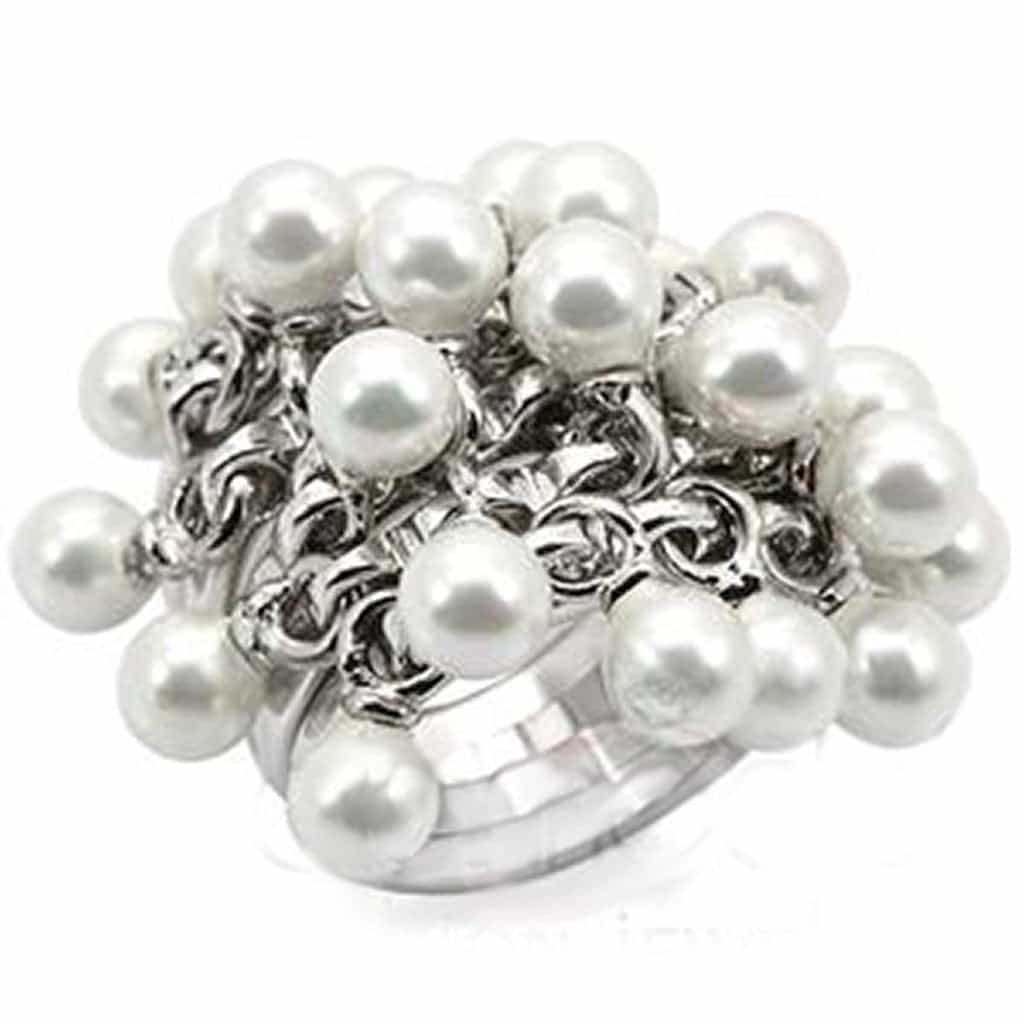 Sterling Silver White Pearl Cluster Grape Cocktail Ring view 2