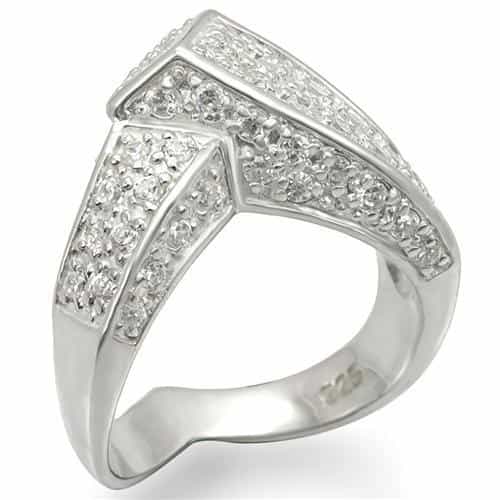 Sterling Silver CZ Pave Chevron V Wide Band Ring view 2
