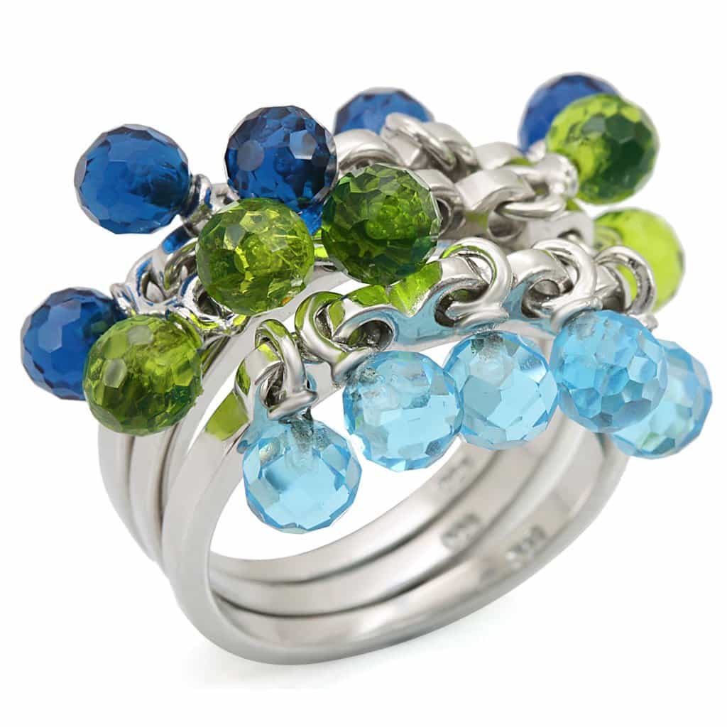 Sterling Silver Multi Color Crystal Bead Cluster Cocktail Ring view 2