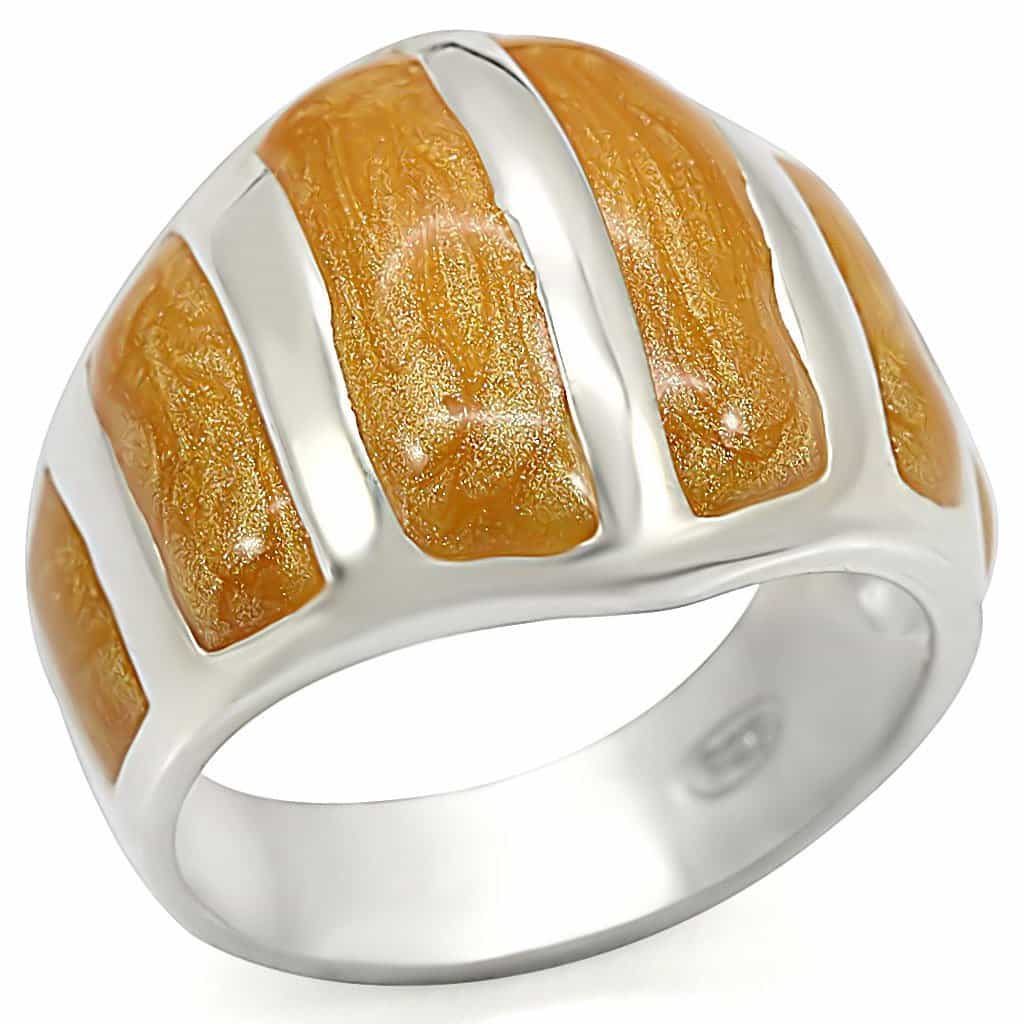 Sterling Silver Gold Enamel Stripe Wide Dome Band Ring view 1