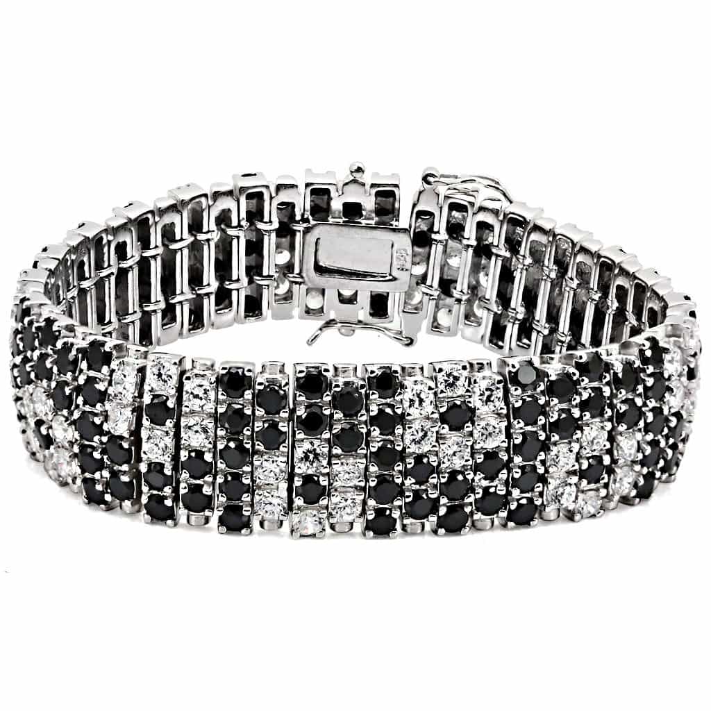 Sterling Silver Black White CZ Checkerboard Link Bracelet view 1
