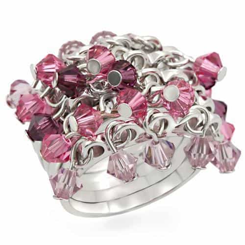 Sterling Silver Pink Crystal Bead Cluster Ring view 1