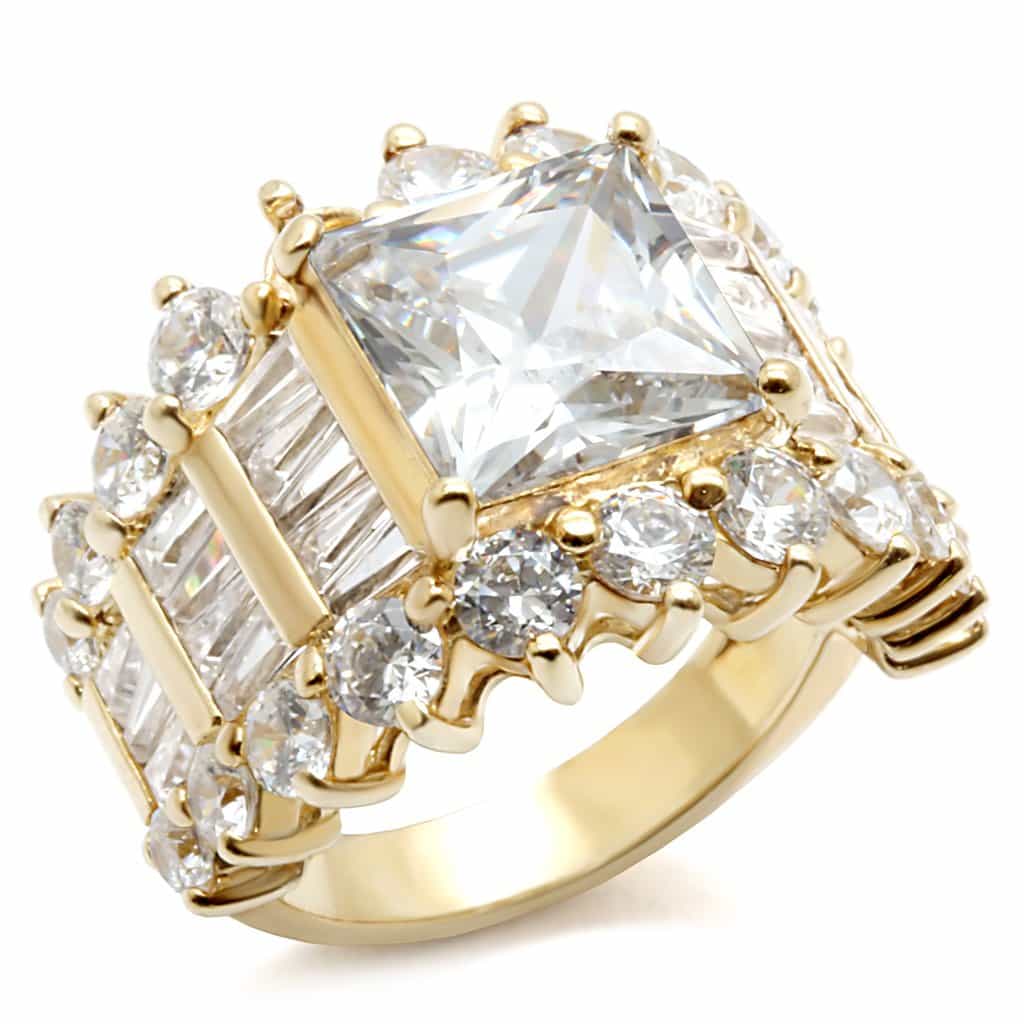 Sterling Silver Gold CZ Princess Marquise Cluster Cocktail Ring view 1