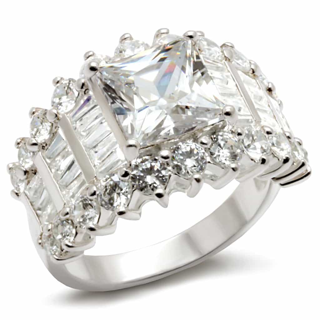 Sterling Silver CZ Baguette Layered Cluster Cocktail Ring view 2