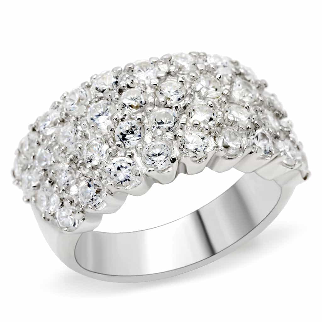 Sterling Silver CZ Round Cluster Pave Dome Ring view 1