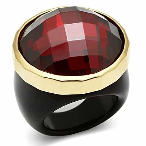 Sterling Silver Gold Black Onyx Red Garnet CZ Cushion Dome Ring view 1