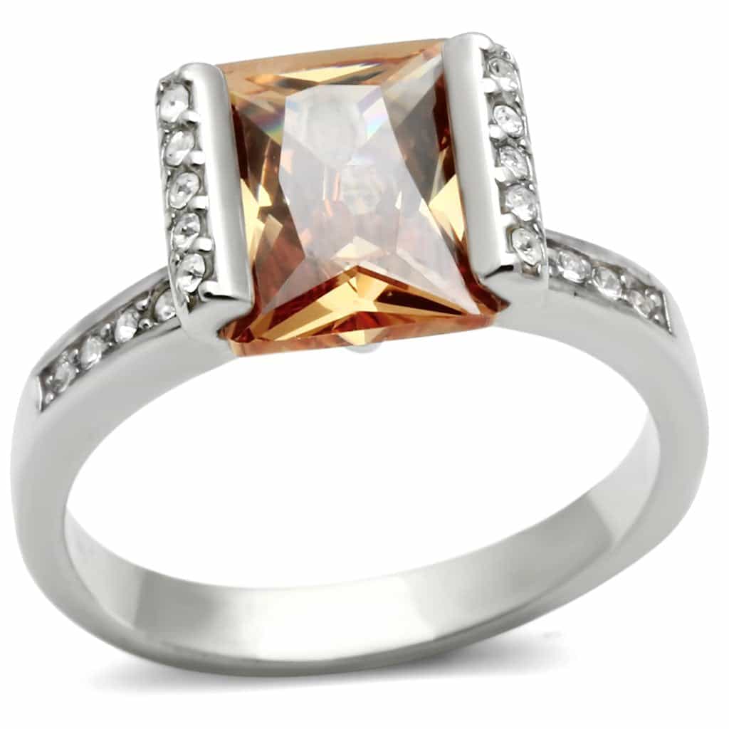 Sterling Silver Champagne CZ Princess Channel Pave Ring view 1