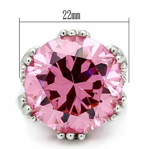 Sterling Silver Pink CZ Oval Oversized Crown Solitaire Ring view 2