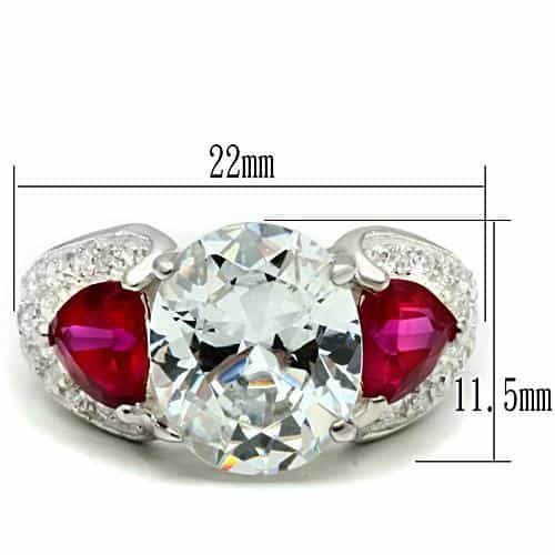 Sterling Silver CZ Oval Ruby Red Pear Three Stone Ring view 2