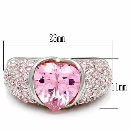 Sterling Silver Pink CZ Heart Pave Dome Cocktail Ring view 4