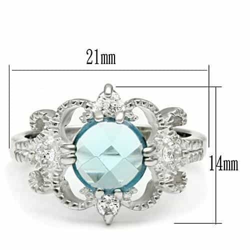 Sterling Silver Aqua Blue CZ Ornate Floral Frame Cocktail Ring view 4