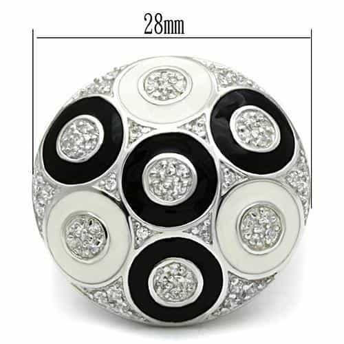 Sterling Silver Black White Enamel CZ Circle Dome Ring view 4