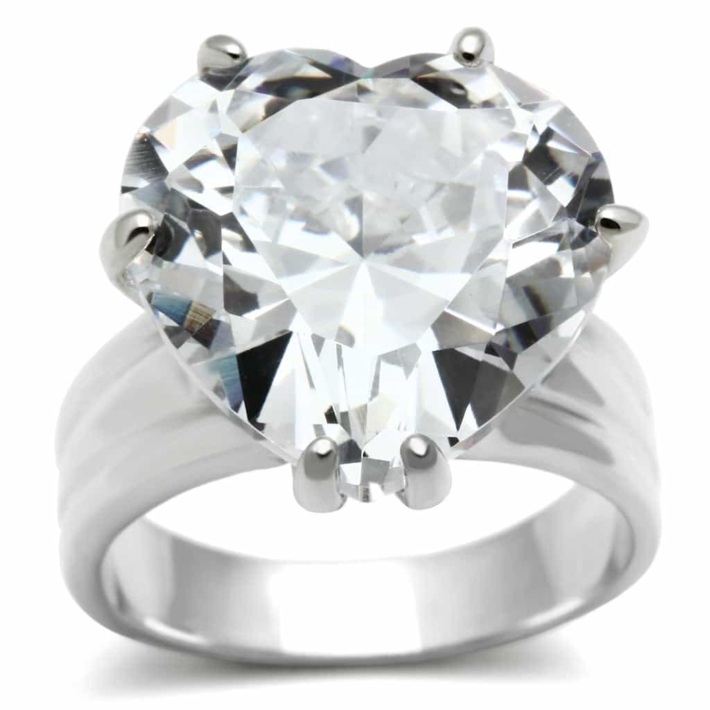Sterling Silver CZ Oversized Heart Solitaire Ring view 1