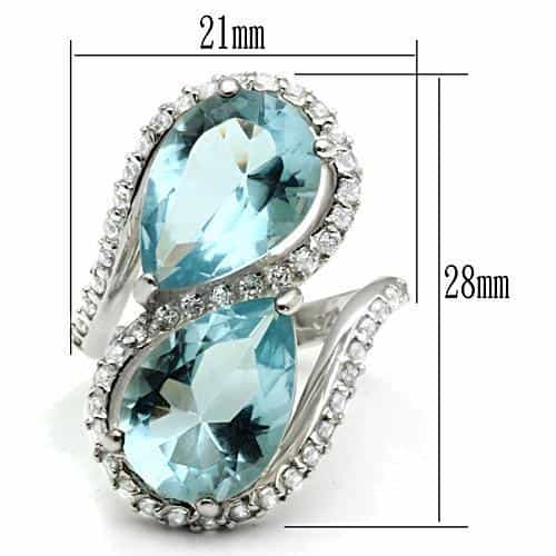 Sterling Silver Aqua Blue CZ Double Pear Bypass Cocktail Ring view 2