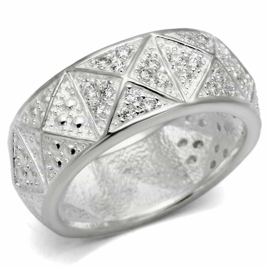 Sterling Silver CZ Geometric Triangle Pave Wide Band Ring view 1